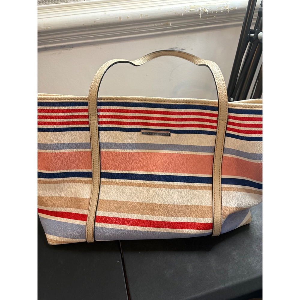 Dana Buchman Striped Tote Bag Multi Color Faux Leather Zebra Interior Bag